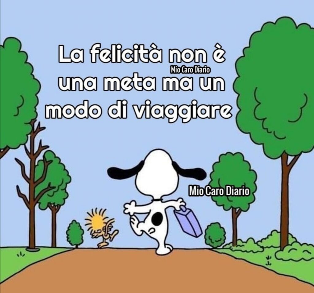 Una bellissima frase sulla vita, con lo sfondo di Snoopy.